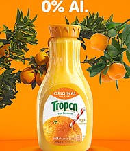 Tropicana introduces “Tropcn,” a new limited-edition packaging — now with the letters “AI” removed from their name — to celebrate the orange juice brand’s natural ingredients.
Mandatory Credit:	Tropicana