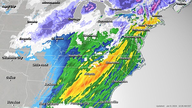 A forecast model shows where heavy rain and snow is expected through January 10.
Mandatory Credit:	cnnweather