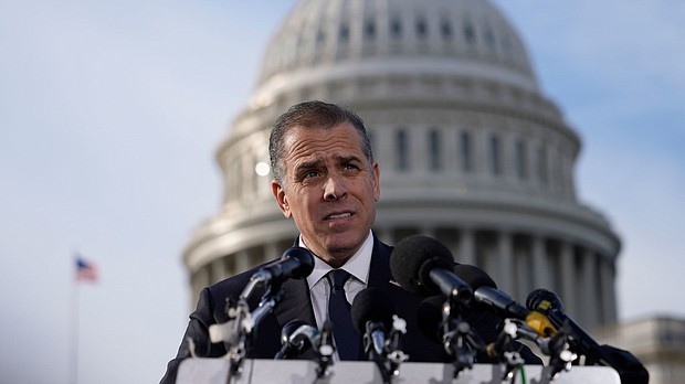 U.S. President Joe Biden's son Hunter Biden talks to reporters outside the U.S. Capitol on December 13, 2023 in Washington, DC. Hunter Biden defied a subpoena from Congress to testify behind closed doors ahead of a House vote on an impeachment inquiry against his father.
Mandatory Credit:	Drew Angerer/Getty Images