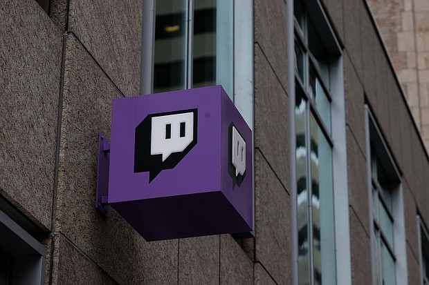 Twitch, an Amazon owned company, signage outside its headquarters, Tuesday, Dec. 26, 2023, in San Francisco. Video game streaming company Twitch said January 10 it is laying off 500 workers as part of ongoing cost-cutting efforts.
Mandatory Credit:	Aaron M. Sprecher/AP