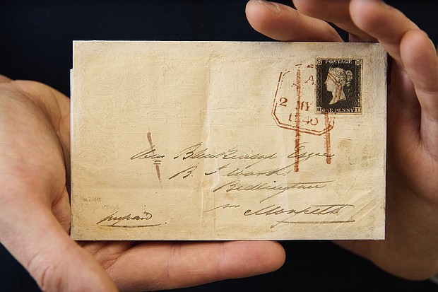 The first known piece of mail sent using a stamp is to be auctioned for up to $2.5 million.
Mandatory Credit:	Sotheby's