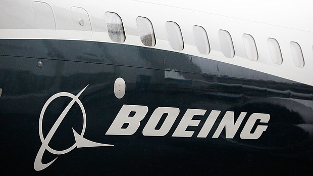 The Boeing logo on the first Boeing 737 MAX 9 airplane.
Mandatory Credit:	Jason Redmond/AFP via Getty Images