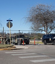 Texas National Guard troops control who enters and exits Shelby Park at the US-Mexico border in Eagle Pass, Texas, on January 12.
Mandatory Credit:	Kaylee Greenlee Beal/Reuters