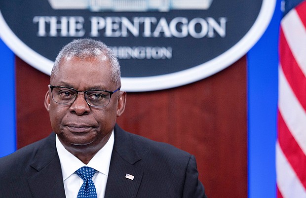 Secretary of Defense Lloyd Austin, seen here on November 22 at the Pentagon, was released from the hospital on January 15.
Mandatory Credit:	Cliff Owen/AP