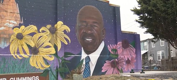Green space on Mura Street in east Baltimore, Maryland is dedicated to the late U.S. Rep. Elijah Cummings.
Mandatory Credit:	WBAL