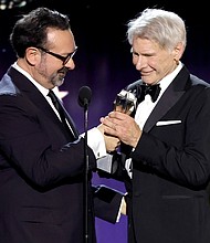 Director James Mangold presenting Harrison Ford with the Career Achievement Award during the 2024 Critics Choice Awards in Santa Monica.
Mandatory Credit:	Kevin Winter/Getty Images