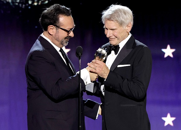 Director James Mangold presenting Harrison Ford with the Career Achievement Award during the 2024 Critics Choice Awards in Santa Monica.
Mandatory Credit:	Kevin Winter/Getty Images