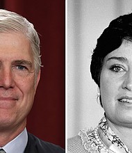 Supreme Court Justice Neil Gorsuch and his mother, EPA director Anne Gorsuch Burford are pictured in a split image.
Mandatory Credit:	Getty Images, AP