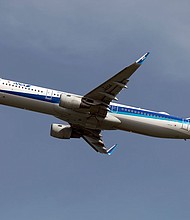 An All Nippon Airways (ANA) Airbus 321 taking off from Osaka, Japan on July 6, 2023. An American airline passenger allegedly bit a female cabin crew member mid-flight on January 16, forcing an All Nippon Airways (ANA) flight bound for Seattle to return to Tokyo, an airline spokesperson said.
Mandatory Credit:	Fabrizio Gandolfo/SOPA Images/LightRocket/Getty Images