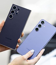 Samsung Electronics Co. Galaxy S24 smartphones during a media preview event in Seoul, South Korea, on Monday, Jan. 15. Samsung, the world's most prolific smartphone maker, is leaning into artificial intelligence as the key to unlocking greater sales this year.
Mandatory Credit:	SeongJoon Cho/Bloomberg/Getty Images