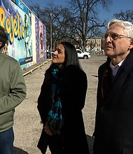 Attorney General Merrick Garland, second from right, tours murals honoring victims in Uvalde, Texas, on Wednesday.
Mandatory Credit:	Pool