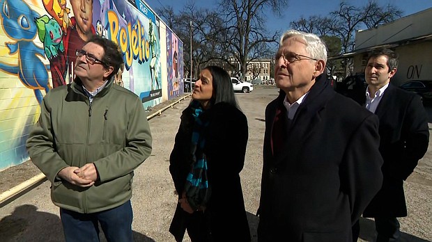 Attorney General Merrick Garland, second from right, tours murals honoring victims in Uvalde, Texas, on Wednesday.
Mandatory Credit:	Pool
