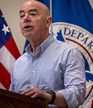 Department of Homeland Security Secretary Alejandro Mayorkas holds a news conference at a US Border Patrol station on January 8 in Eagle Pass, Texas.
Mandatory Credit:	John Moore/Getty Images