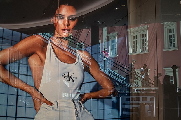 A Calvin Klein campaign ad featuring Kendall Jenner is seen inside the Palladium Praha shopping mall in Prague, Czech Republic, on May 18, 2020.
Mandatory Credit:	Milan Jaros/Bloomberg/Getty Images