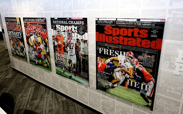 The University of Alabama showed off renovations to Bryant Denny Stadium Thursday, Oct. 1, 2020. Sports Illustrated covers decorate the walls inside the new press box.
Mandatory Credit:	Gary Cosby Jr/Tuscaloosa News/USA Today Network