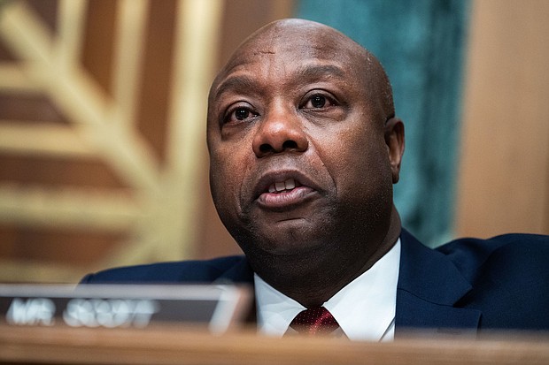 Sen. Tim Scott speaks during a Senate Banking, Housing, and Urban Affairs Committee hearing on January 11. Scott is expected to endorse Donald Trump on January 19 in New Hampshire, a source familiar told CNN.
Mandatory Credit:	Tom Williams/CQ-Roll Call, Inc via Getty Images
