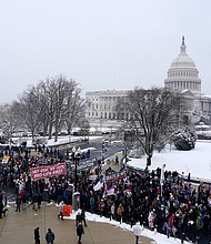 People attend the annual March for Life rally on the National Mall on January 19, in Washington.
Mandatory Credit:	Kent Nishimura/Getty Images