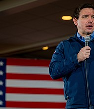 Florida Gov. Ron DeSantis speaks to supporters at LaBelle Winery on January 17, 2024, in Rockingham County, New Hampshire.
Mandatory Credit:	Brandon Bell/Getty Images