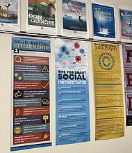 Media literacy posters hang at South Brunswick High School in New Jersey.
Mandatory Credit:	Alisha Ebrahimji/CNN