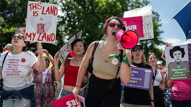 Abortion rights demonstrators rally to mark the first anniversary of the US Supreme Court ruling overturning Roe v. Wade in Washington, DC, on June 24, 2023.
Mandatory Credit:	Andrew Caballero-Reynolds/AFP via Getty Images