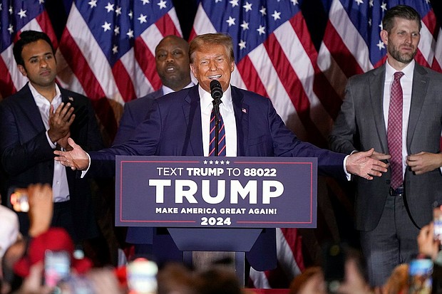 Former President Donald Trump won the New Hampshire GOP primary on Tuesday, beating out former South Carolina Gov. Nikki Haley in a one-on-one matchup.
Mandatory Credit:	Pablo Martinez Monsivais/AP