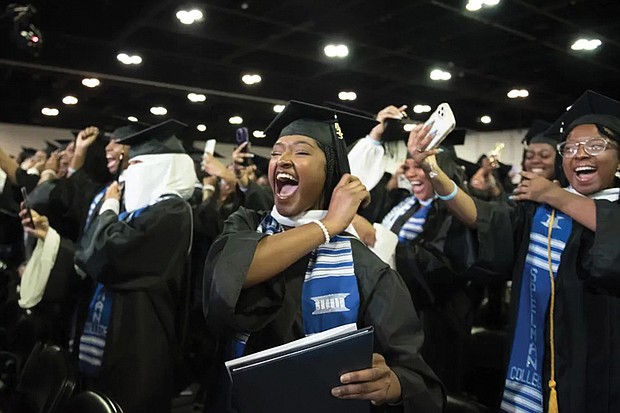 Participants in the Spelman College 136th commencement celebrate in College Park, Ga., in May 2023. Historically Black colleges and universities, which had seen giving from foundations decline in recent decades, have seen an increase in gifts —- particularly from corporations and corporate foundations over the past several years.
