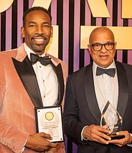 City of Atlanta Mayor Andre Dickens presents Alfred C. Liggins III, CEO of Urban One and Chairman/Founder & CEO of TV One with the City of Atlanta's ﻿highest honor, The Phoenix Award

Photo Credit: Joshua Spruiel, Mayor's Office of Communications