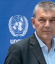 The UN's agency for Palestine refugees (UNRWA) is "immediately" terminating the contracts of staff members allegedly involved in the October 7 attacks on Israel, Commissioner-General Philippe Lazzarini, pictured above, said on Friday.
Mandatory Credit:	John Minchillo/AP/FILE