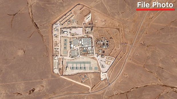This satellite photo from Planet Labs PBC shows a military base known as Tower 22 in northeastern Jordan, on October 12, 2023.
Mandatory Credit:	Planet Labs PBC/AP/File