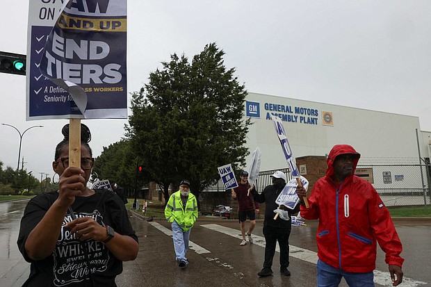 United Auto Workers union members strike at a General Motors assembly plant in Arlington, Texas, that builds the full-size SUV sport utility vehicles.
Mandatory Credit:	James Breeden/Reuters