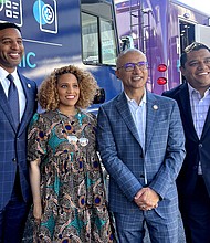 Council Members Edward Pollard, Tiffany Thomas, and Joaquin Martinez with Harris Health System President and CEO Dr. Esmaeil Porsa