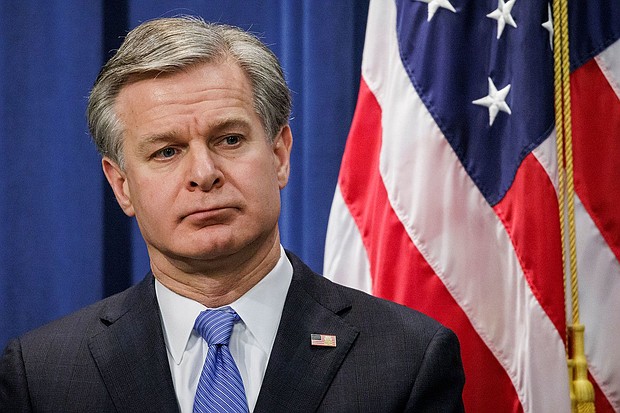 FBI Director Christopher Wray looks on during a press conference at the U.S. Department of Justice on December 6, 2023 in Washington, DC.
Mandatory Credit:	Samuel Corum/Getty Images/File