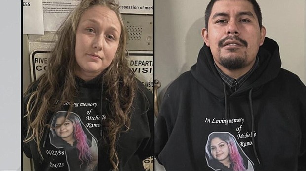 Authorities have arrested Jaclyn Sherman (L) and Miguel Garcia in connection to the fatal fentanyl-related overdose of a 35-year-old Riverside man in late 2023.
Mandatory Credit:	RIVERSIDE PD/KCAL