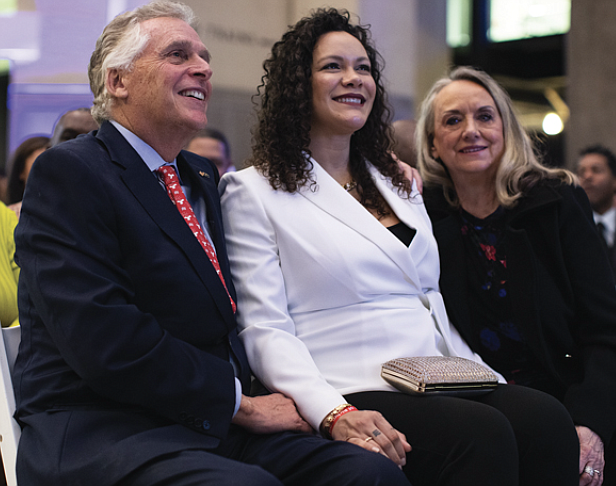 The mayor’s wife, Brandi Stoney, is seated next to former Virginia Go. Terry McAuliffe and her mother, JoAnne Washington.