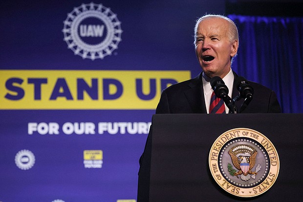 President Joe Biden speaks to United Auto Workers members at the UAW's Community Action Program legislative conference in Washington, DC, on January 24.
Mandatory Credit:	Leah Millis/Reuters