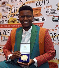 South African entrepreneur Neo Hutiri is awarded the Royal Academy of Engineering's special medal to mark 10 years of the Africa Prize for Engineering Innovation.
Mandatory Credit:	The Royal Academy of Engineering