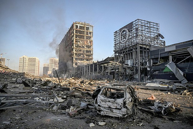 Russian assets frozen in European accounts are generating billions of dollars in interest payments that could be diverted to help repair Ukraine’s war-torn economy, and seen here is the aftermath of a Russian attack on the Retroville shopping mall in Kyiv last March.
Mandatory Credit:	Aris Messinis/AFP/Getty Images