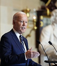 President Joe Biden speaks at the National Prayer Breakfast at the Capitol in Washington on Thursday, February 1, 2024.
Mandatory Credit:	Andrew Harnik/AP