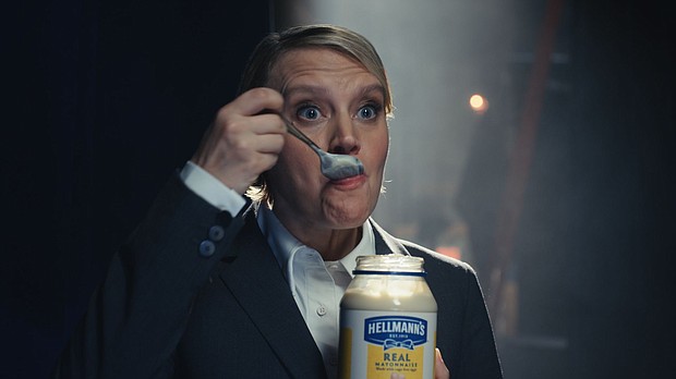 Interview with Kate McKinnon about her Super Bowl commercial for Hellmann's mayo with Pete Davidson and a cat.
Mandatory Credit:	Courtesy Hellmann's