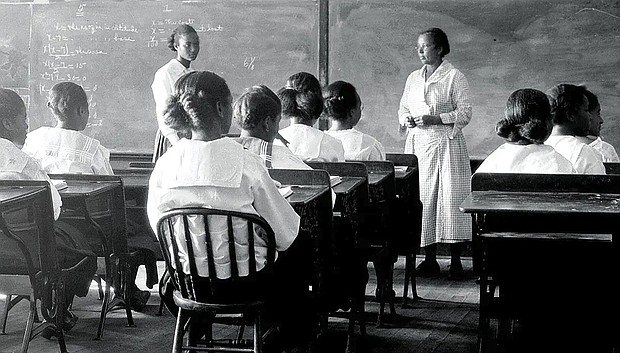 A historic photo of students at a Rosenwald School. The schools educated generations of Black Americans, including prominent graduates like the late John Lewis and poet Maya Angelou.
Mandatory Credit:	National Trust for Historic Preservation