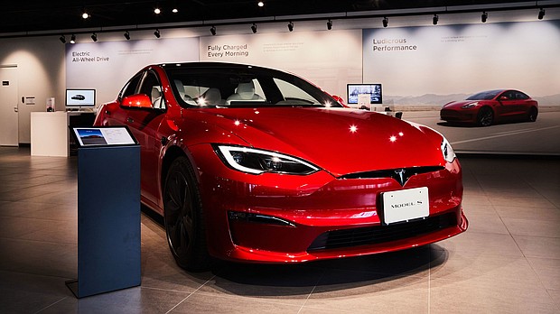 A 2023 Tesla Inc. Model S, one of the models of the company's cars recalled due to warning lights with font size too small to comply with federal safety rules.
Mandatory Credit:	Shoko Takayasu/Bloomberg via Getty Images