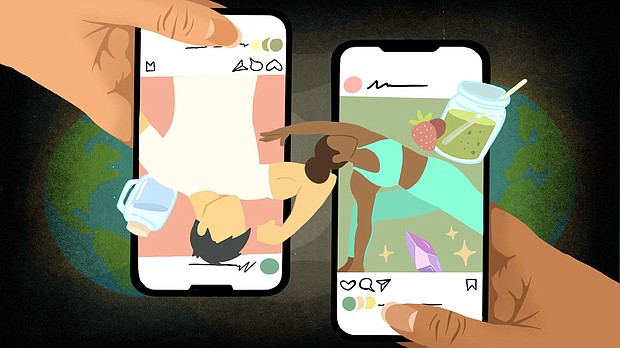 A subsection of wellness influencers have long been drawn to conspiracy theories. Where once they focused their energy on pandemic misinformation, some are now latching onto climate change.
Mandatory Credit:	Illustration by Leah Abucayan/CNN