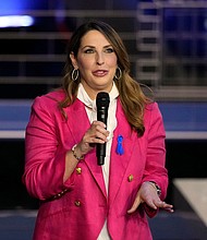 Republican National Committee Chair Ronna McDaniel speaks in Miami before a Republican presidential primary debate hosted by NBC News on November 8.
Mandatory Credit:	Rebecca Blackwell/AP