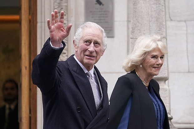 King Charles and Queen Camilla are seen here leaving a London hospital last week.
Mandatory Credit:	Alberto Pezzali/AP