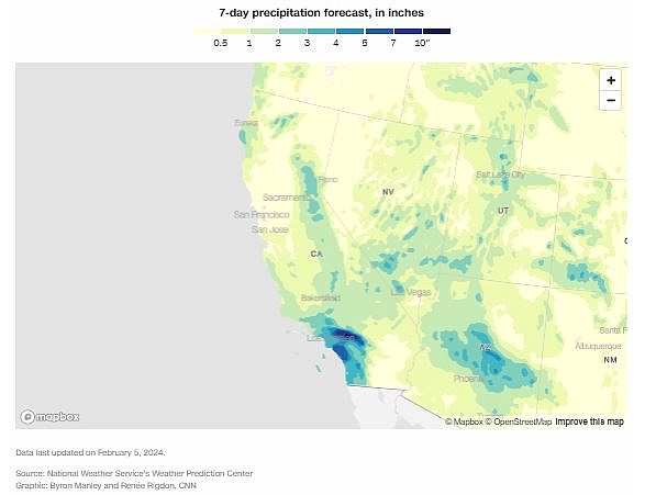 Cumulative amount of rain and other precipitation forecast for the next seven days.
Mandatory Credit:	National Weather Service's Weather Prediction Center/ Byron Manley and Renée Rigdon, CNN