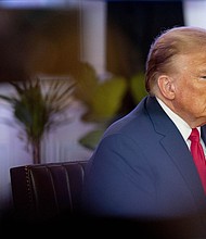 Former President Donald Trump participates in a virtual rally at Hotel Fort Des Moines in Des Moines, Iowa, Saturday, Jan. 13, 2024.
Mandatory Credit:	Andrew Harnik/AP
