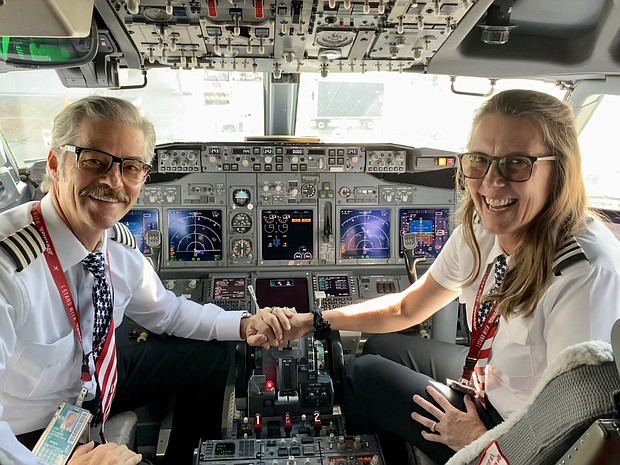 Pilots Joel and Shelley Atkinson are a husband-and-wife duo working at Southwest Airlines.
Mandatory Credit:	@luvpilots/Instagram