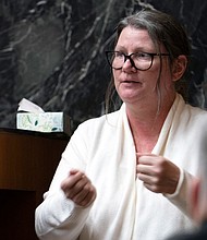 Jennifer Crumbley testifies during her trial, Thursday, Feb. 1, 2024, in Pontiac, Michigan.
Mandatory Credit:	Mandi Wright/Pool/Detroit Free Press/AP