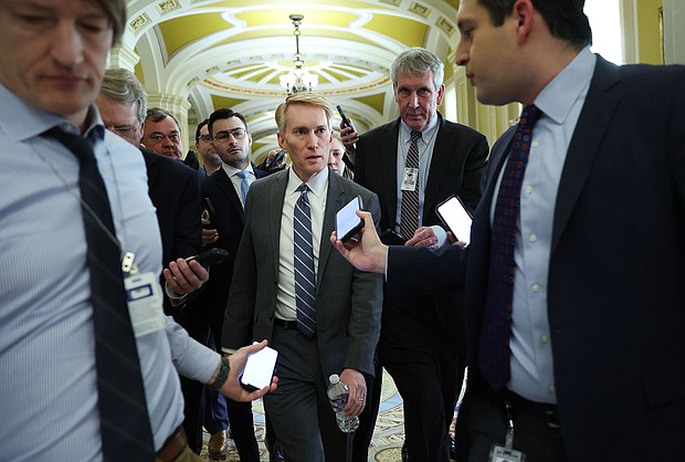 Sen. James Lankford talks to reporters as he makes his way to a meeting at the US Capitol on February 5, in Washington, DC.
Mandatory Credit:	Kevin Dietsch/Getty Images