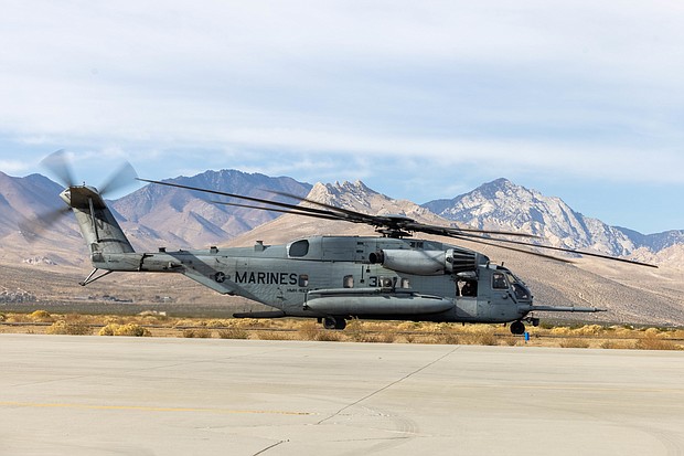 A CH-53E Super Stallion helicopter taxies in 2023 at Inyokern Airfield, California.
Mandatory Credit:	Lance Cpl. Jennifer Sanchez/US Marine Corps/File